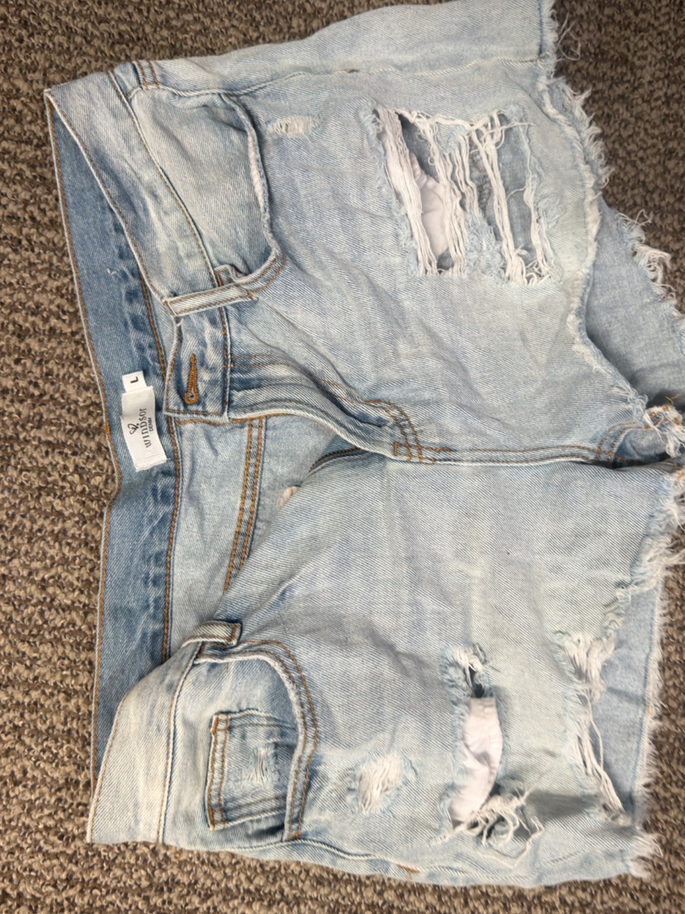 Light Blue Distressed Denim Shorts - Women